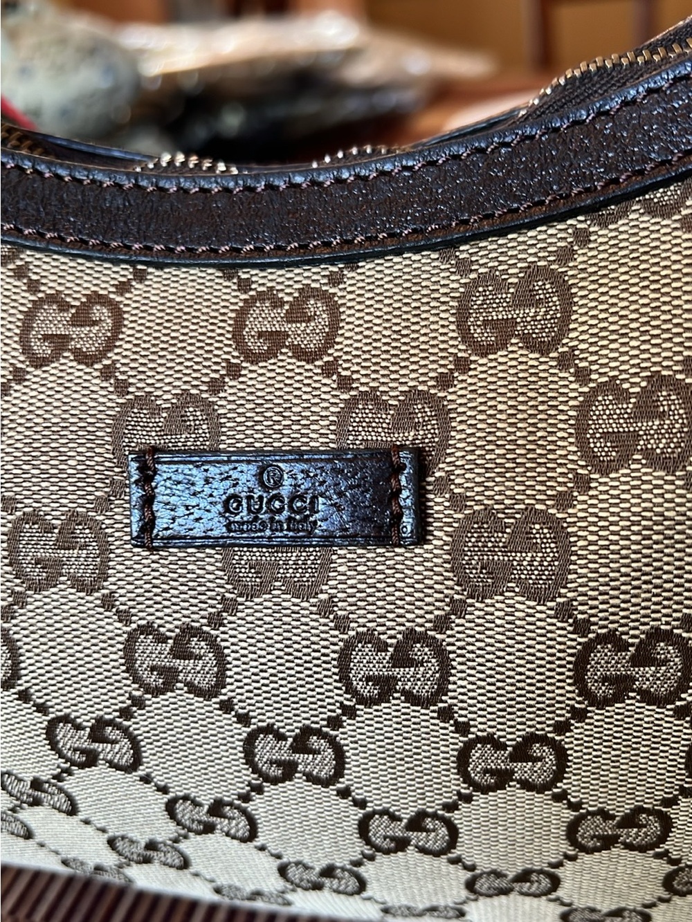 Gucci Beige Brown Monogram Crossbody with Green & Red Web Strap - Picture 7 of 16